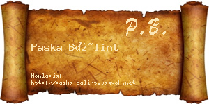 Paska Bálint névjegykártya